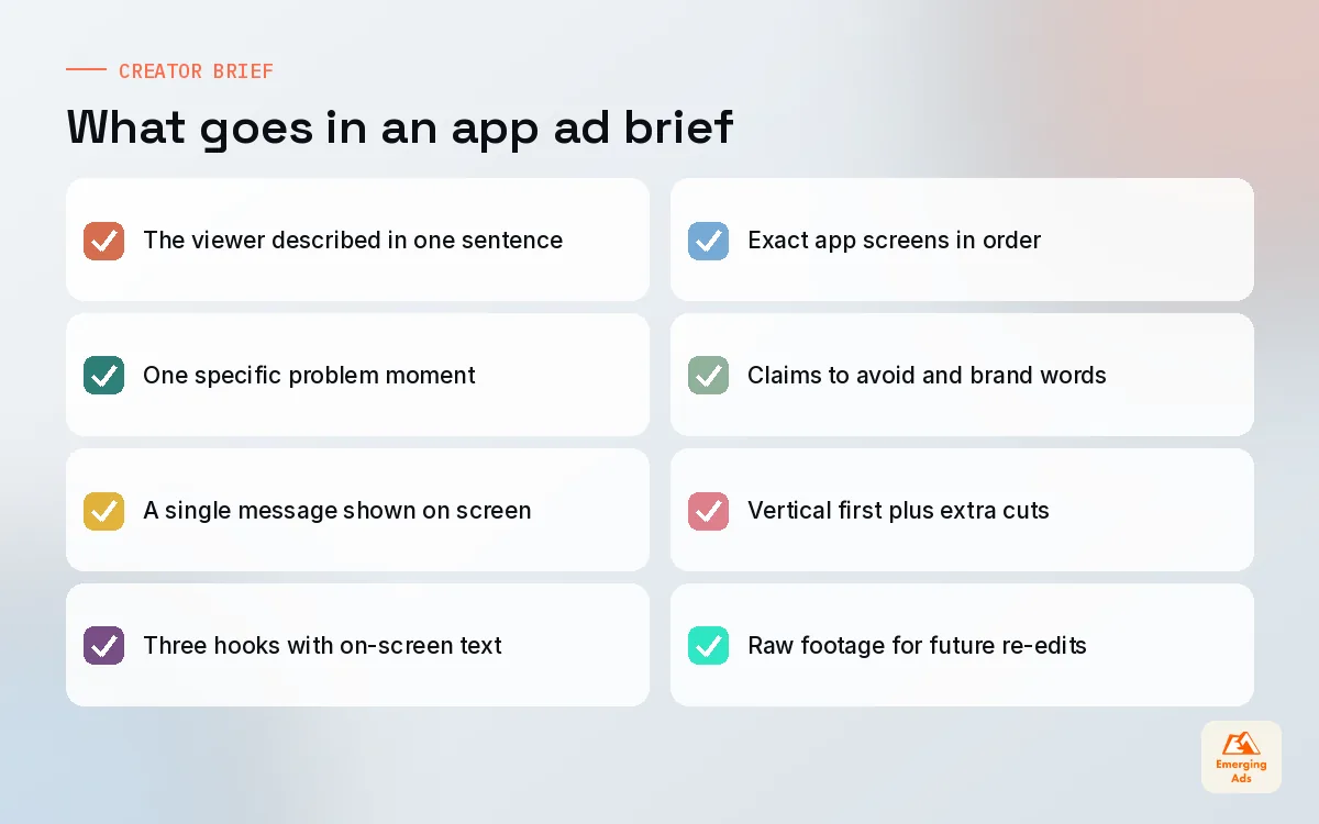 Checklist of what to include in a creator brief for an app install ad