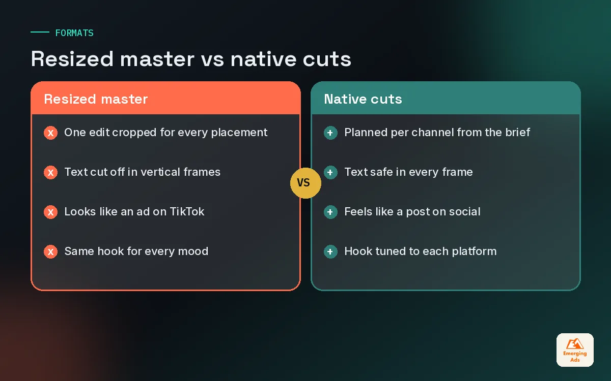 Comparison of resizing one master ad file versus planning native cuts for each channel
