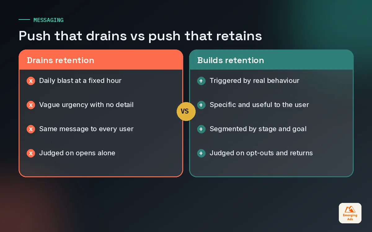 Comparison of push notification habits that hurt app retention against habits that help it
