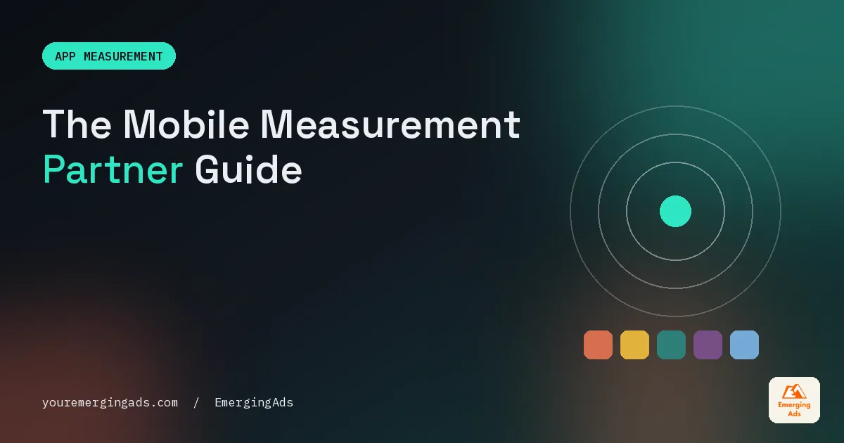 Mobile measurement partner guide cover showing app attribution flow between ad networks and an app
