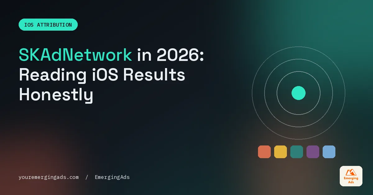 SKAdNetwork guide cover for app marketers about reading iOS attribution results, conversion values and postbacks